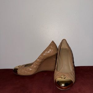 Tory Burch wedge heel. Very gently used! Nude and gold